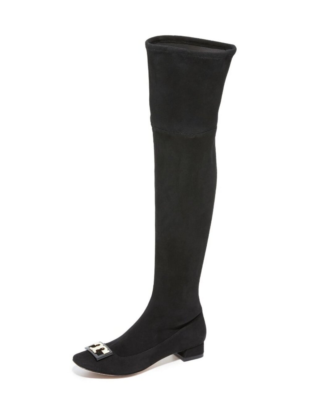 $650 TORY BURCH Gigi Stretch Over the Knee Boots RIDING BLACK GOLD LOGO 5 (M31)